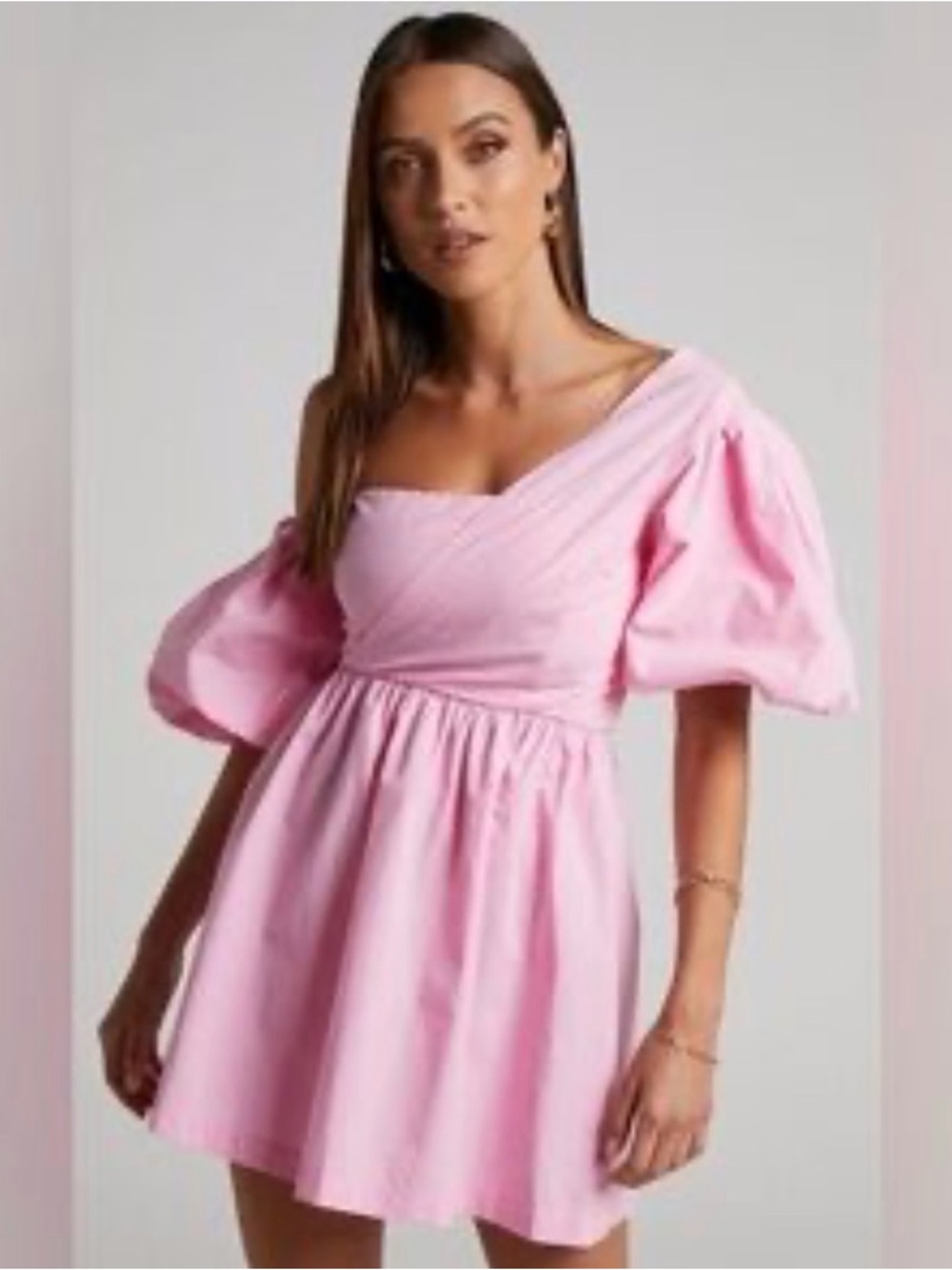 Showpo Light Pink Puff Sleeve Mini Dress
